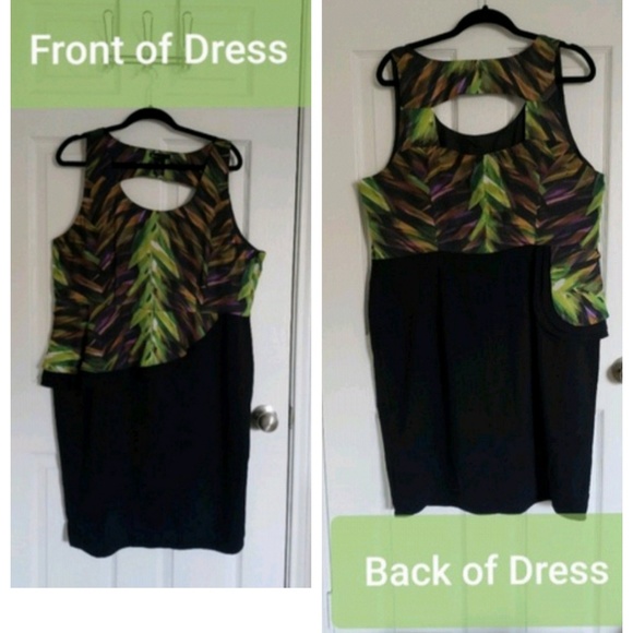 💯Asymmetric Peplum Botanical Print DRESS-Size 18 - Picture 3 of 8